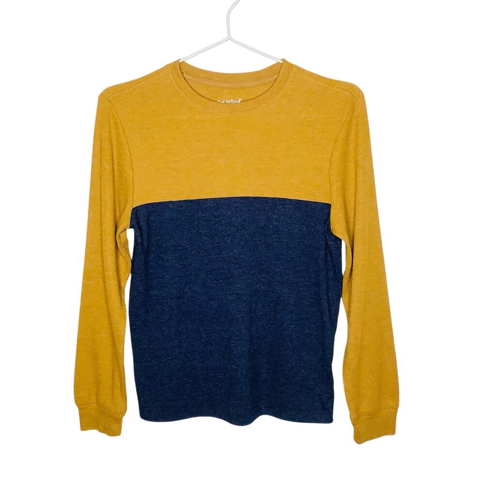 Cat & Jack Mustard Yellow Blue Waffle Knit Shirt  Medium